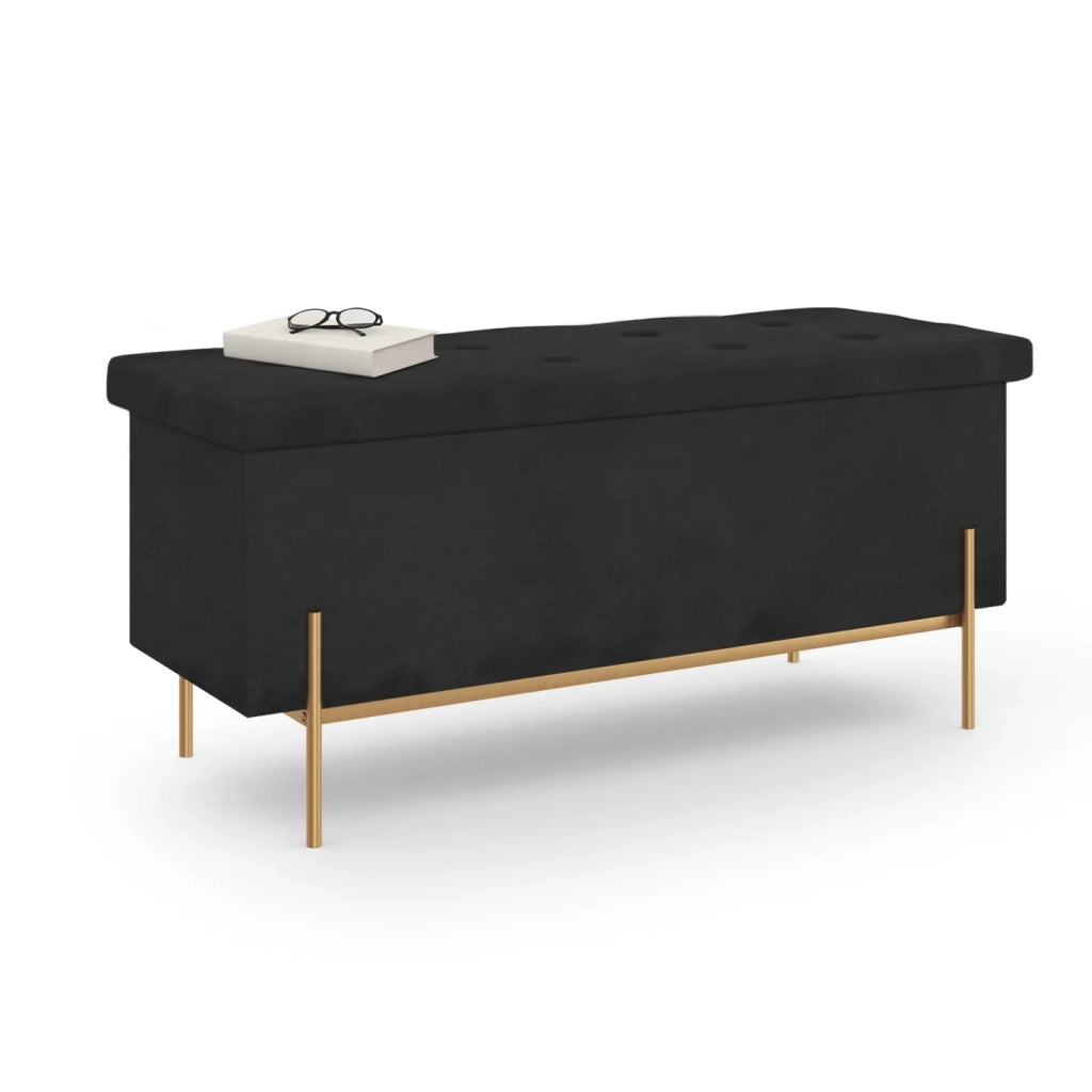 IDMarket - LOUIS panca con gambe in metallo dorato 100 cm velluto nero