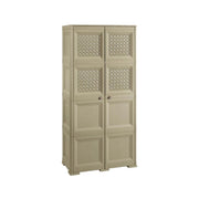 ARMADIO 4 MODULI TAUPE 79X43X164 CM CON 4 RIPIANI E ANTE TRAFORATE – CONTENITORE VERTICALE SALVASPAZIO PER ZONA LIVING