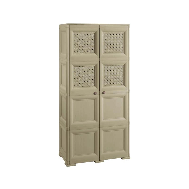 ARMADIO 4 MODULI TAUPE 79X43X164 CM CON 4 RIPIANI E ANTE TRAFORATE – CONTENITORE VERTICALE SALVASPAZIO PER ZONA LIVING