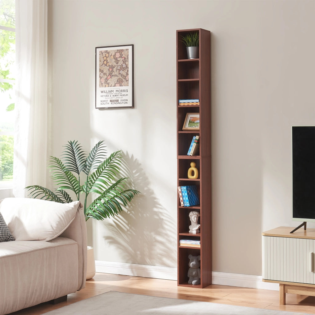 Scaffale a Colonna Tynset con 10 Scomparti per CD DVD 187x20x17 cm Effetto Noce [en.casa]