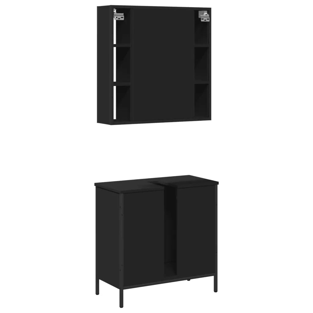 Set Mobili da Bagno 2 pz Nero in Legno Multistrato