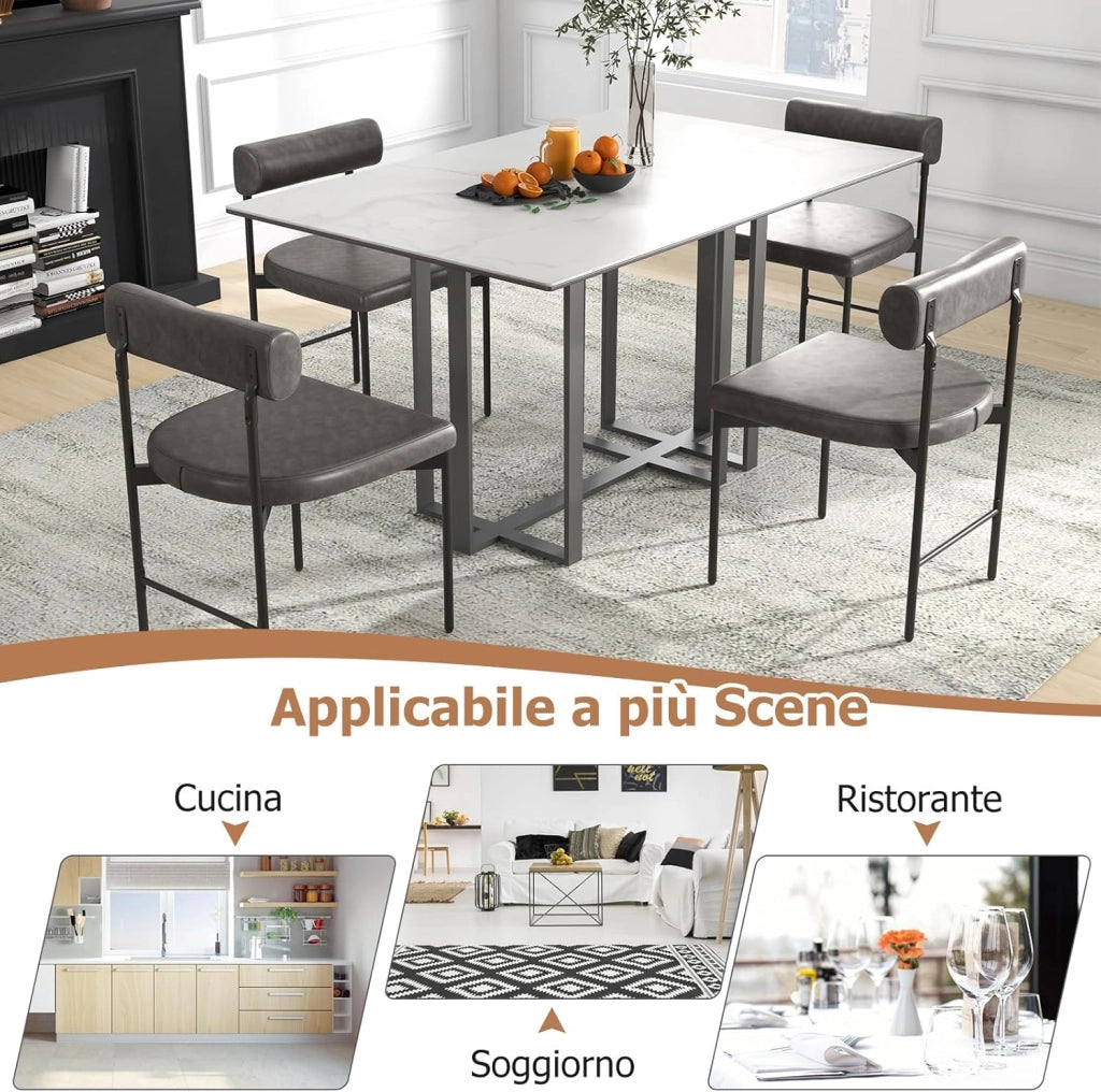Set di 2 Sedie per Sala Pranzo con Schienale e Seduta Imbottita in Ecopelle, Sedia per Cucina con Gambe in Metallo, Sedia Moderna Comfortevole per Soggiorno, Capacità di 180 kg, Grigio