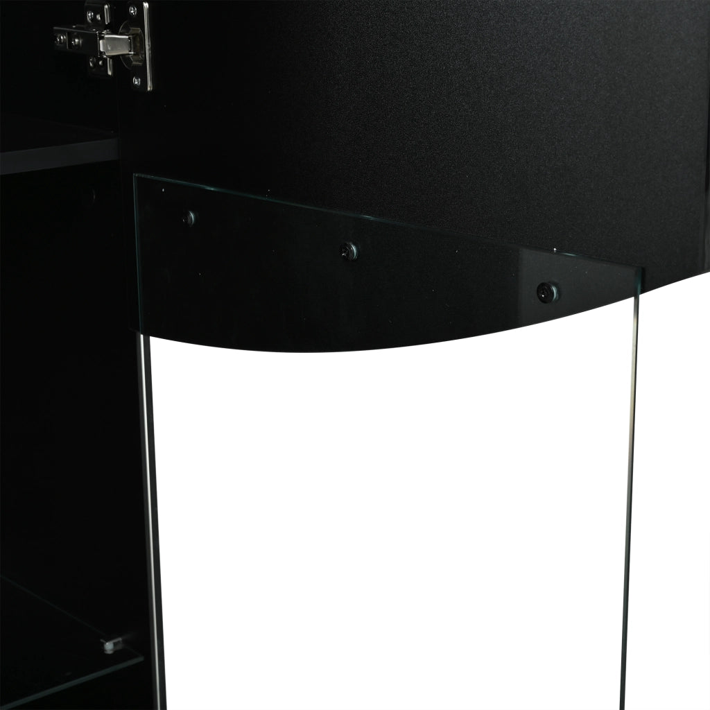 Vetrina alta e stretta 35 x 50 x 165 cm, finitura nero lucido, con LED e ante in vetro temperato