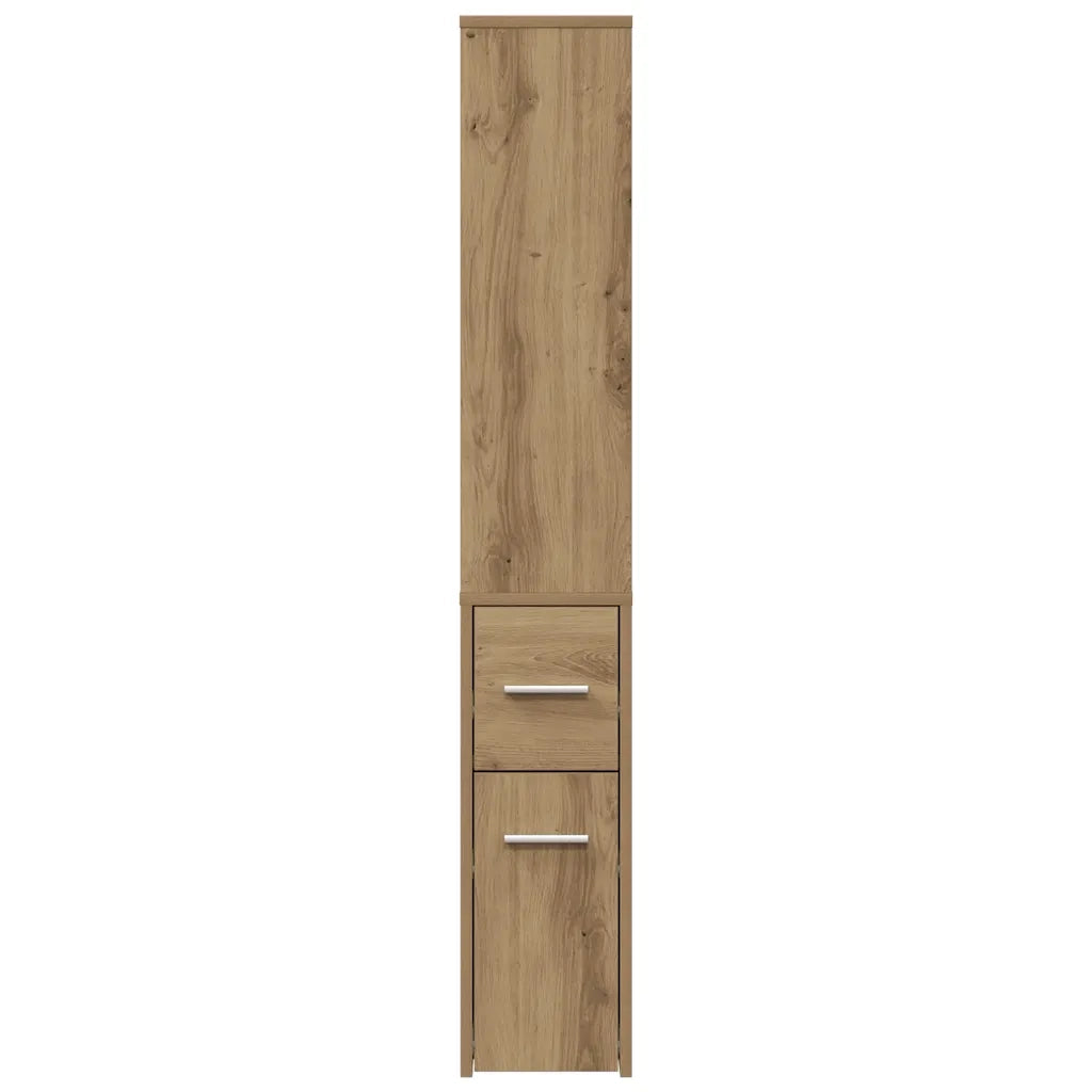 Mobile da Bagno Stretto con Ruote Rovere Artigianale Truciolato 855303