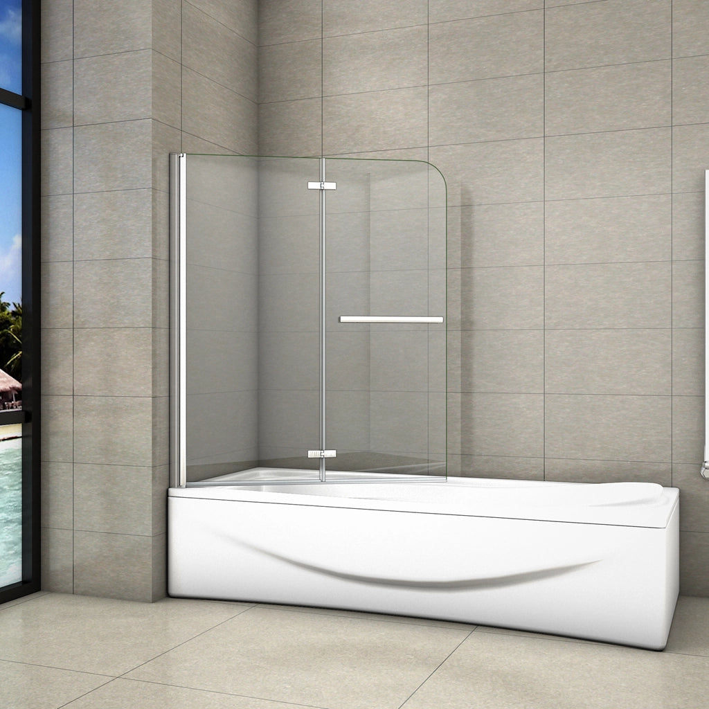 140 cm Sopravasca Parete Vasca da Bagno Due Ante Movibili con Maniglia Portasciugamani Vetro 6 mm Temperato Anticalcare 120 cm