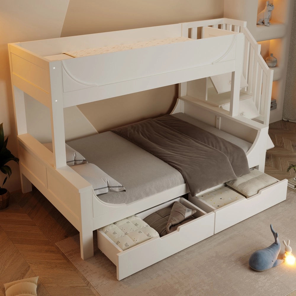 Letto a Castello con Schrank e Cassetti ¨C MINIMAL ¨C Legno Bianco 90x200 / 140x200