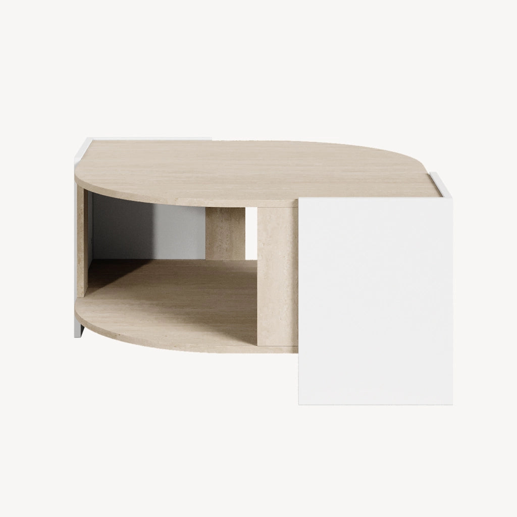 Tavolino Centrale da Salotto Klipsari con Piano Curvo 75 x 75 x 40 cm - Bianco / Color Avorio Travertino [en.casa]