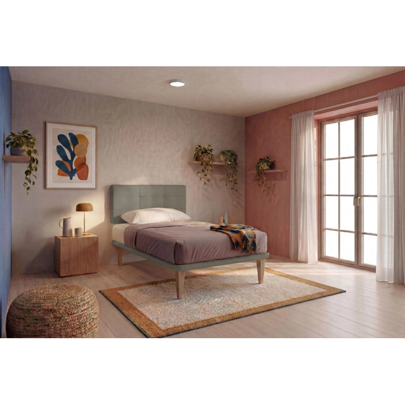 Letto imbottito Singolo 80x190 cm Square - Similpelle,Cappuccino,Con rete