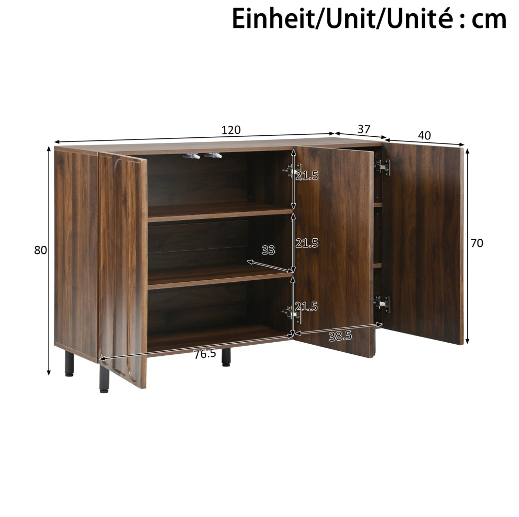 Sideboard a 3 ante con ripiani regolabili; PB e MDF; finitura noce
