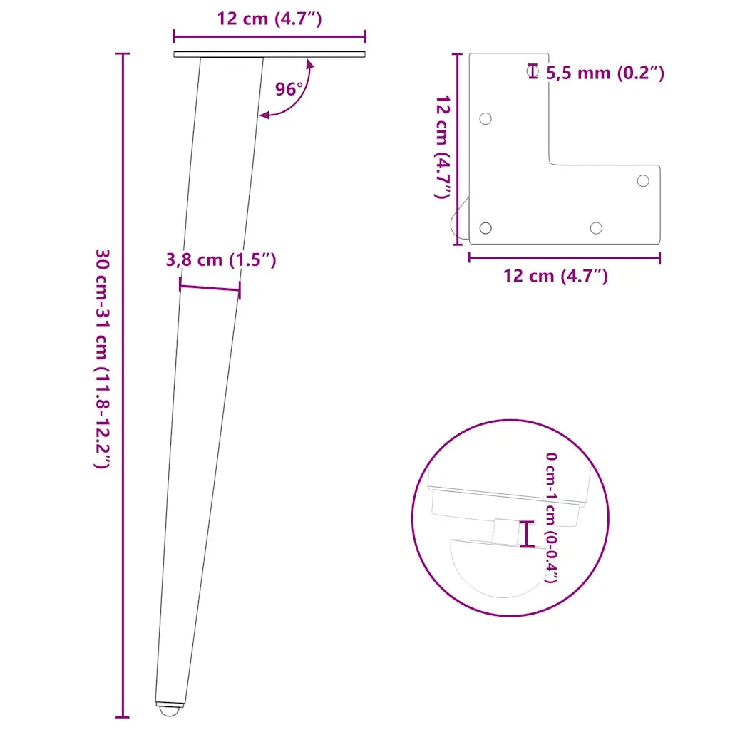 vidaXL Gambe per Tavolino da Caffè Forma Conica 4 pz Bianco 30-31 cm Acciaio