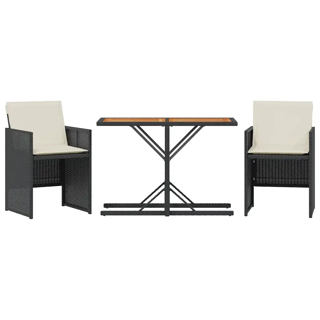 Set da Bistrò 3 pz con Cuscini Nero in Polyrattan 365068