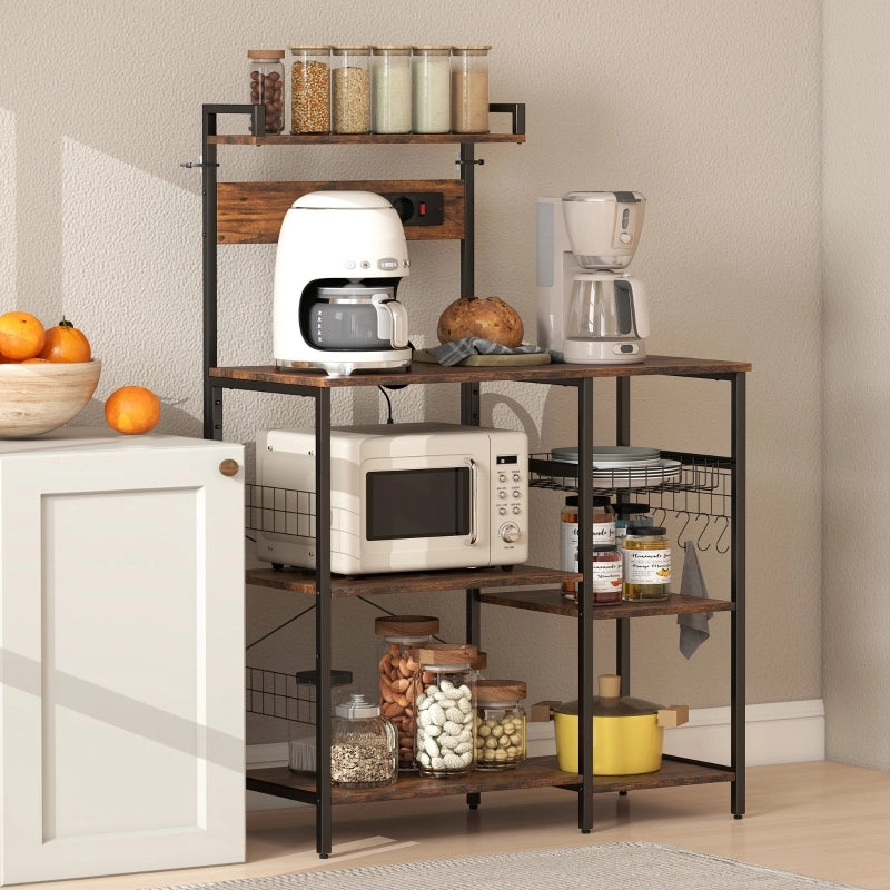 SCAFFALE DA CUCINA CON 2 PRESE 90x42x130 cm Marrone rustico e acciaio