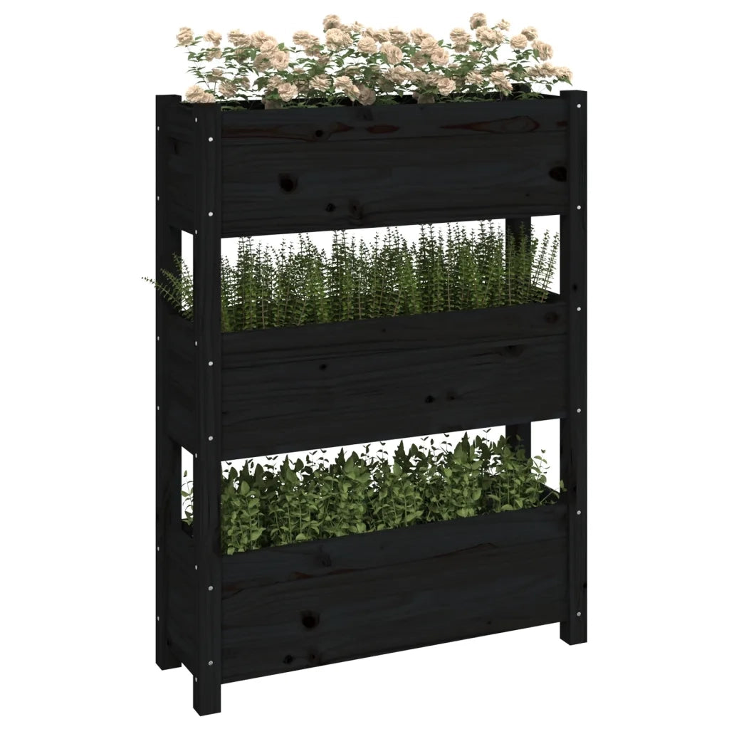 Fioriera Nera 77x25x104,5 cm in Legno Massello di Pino 823938