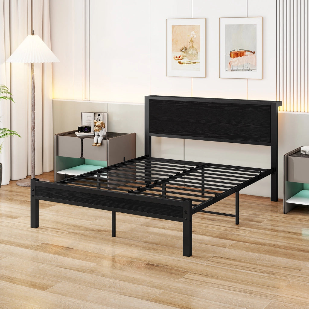 LETTO Singolo 120x200 cm con testiera, MDF e metallo, Nero