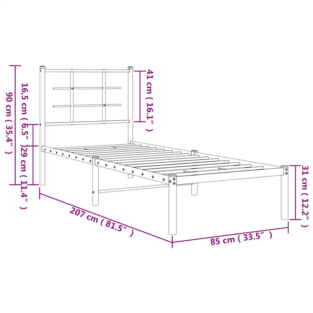 Letto singolo | Letto per adulti | Giroletto con Testiera Metallo Bianco 80x200 cm
