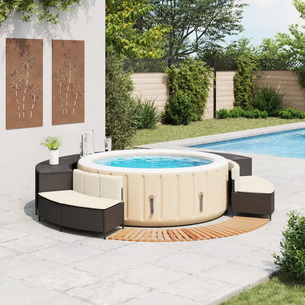 Bordo per Spa Nero in Polyrattan e Legno Massello di Acacia 3270642
