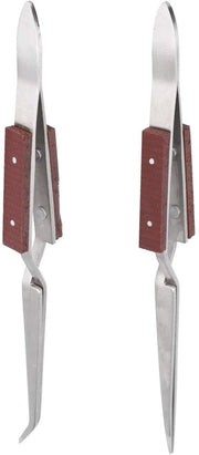 Pincette a Doppia Punta in Acciaio Inox - 2 Pezzi - Manico in Legno - Antiscivolo - Forma Curva/Retta - Adatta per Attività di Fai da Te
