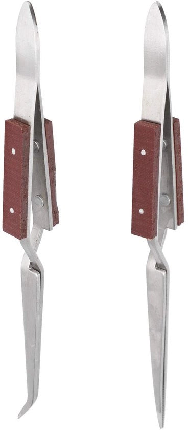 Pincette a Doppia Punta in Acciaio Inox - 2 Pezzi - Manico in Legno - Antiscivolo - Forma Curva/Retta - Adatta per Attività di Fai da Te