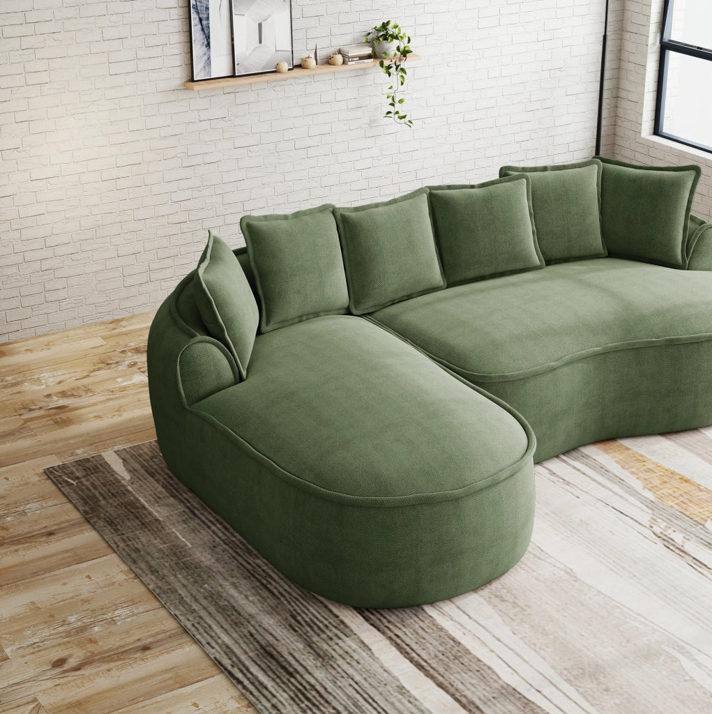 Divano modulare Chenille verde senza telaio con chaise longue extra ampia e cuscini inclusi
