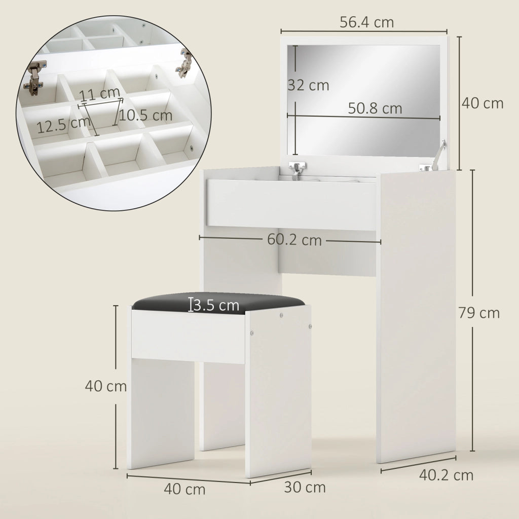 Postazione Trucco con Specchio Richiudibile ¨C Zephmum ¨C MDF Bianco, 60x40x79 cm