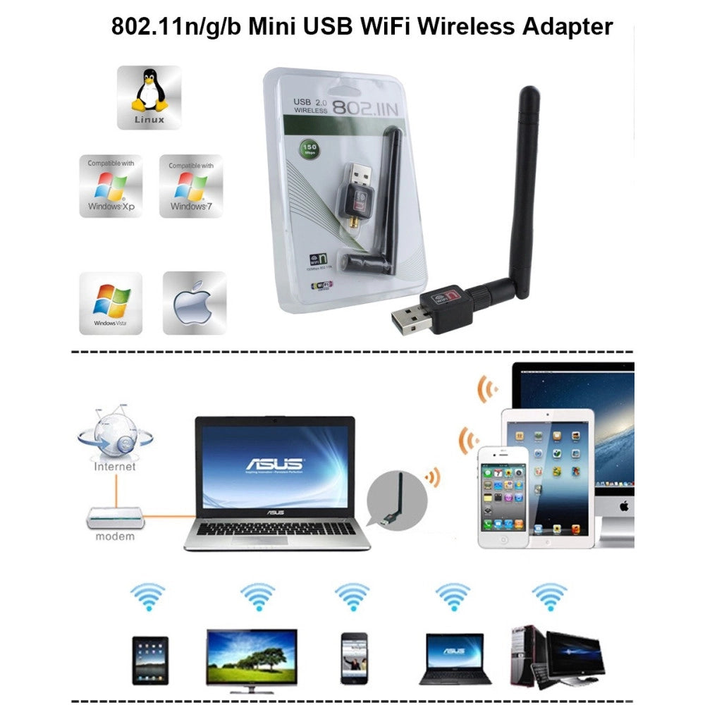 Trade Shop - Antenna Mini Usb Wireless Adattatore Wifi Chiavetta Wi-fi Penna 150 Mbps -