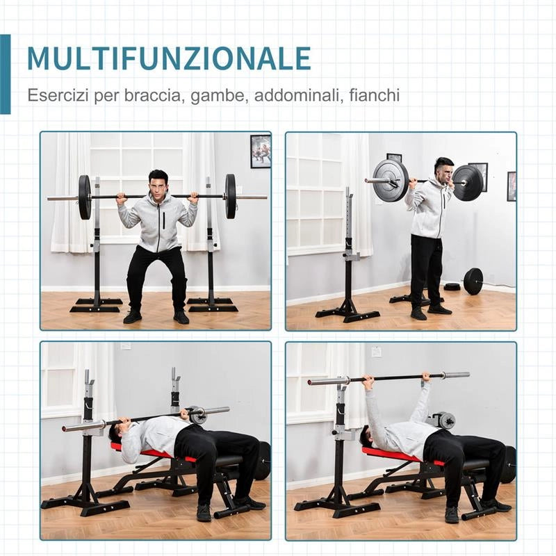 SET 2 RACK PORTA BILANCIERE IN ACCIAIO CON ALTEZZA REGOLABILE CAPACITÀ 110 KG