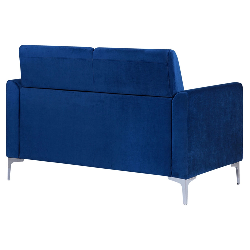 Divano Blu Rivestimento Tessuto Gambe Argento 2 Posti Divanetto Glam