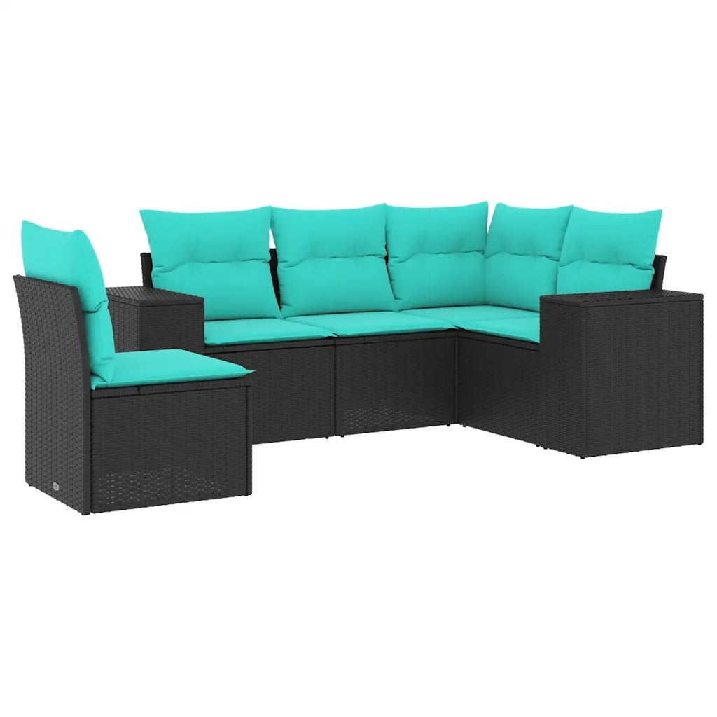 Set Divani da Giardino 5 pz con Cuscini Nero in Polyrattan 3222566