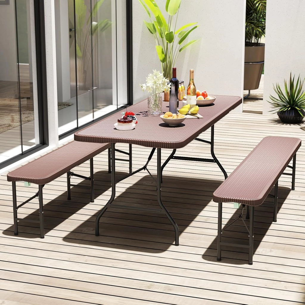 Tavolo da Picnic Pieghevole 180 cm, Tavolo Portatile in HDPE, per Giardino Campeggio Festa, Portata 160 kg (Tavolo)