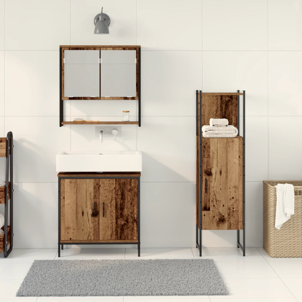 Set di mobili da bagno 3 pezzi in legno vecchio e legno ingegnerizzato