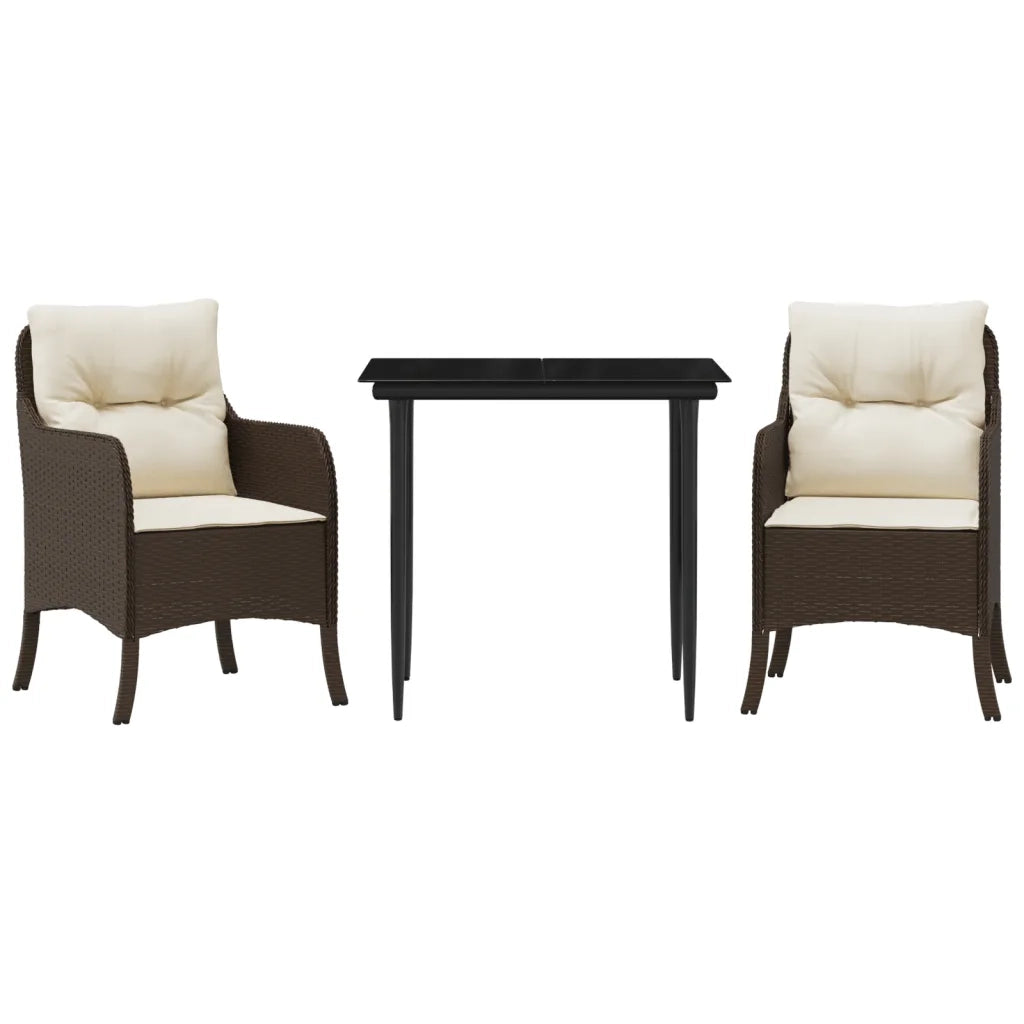 Set da Pranzo da Giardino 3pz con Cuscini in Polyrattan Marrone 3211934