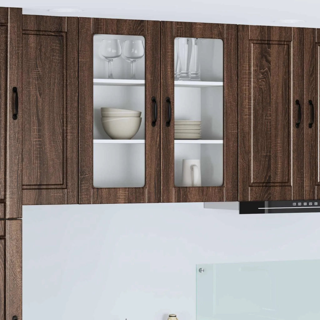 Pensile da cucina | Mobile in vetro da parete PORTO Rovere Marrone 80 x 31 x 80 cm