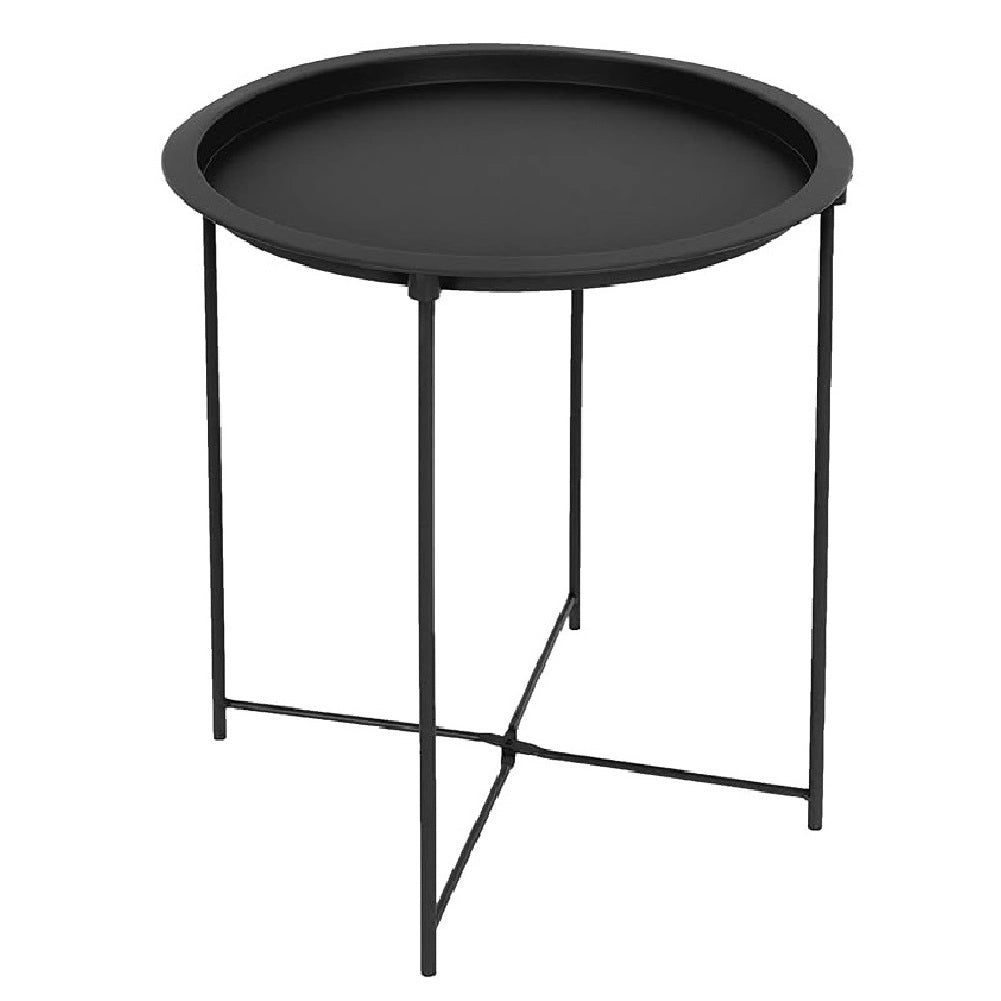 Tavolino da Salotto con Vassoio Tondo Metallo Moderno 35x35 H 50,5 cm Nero