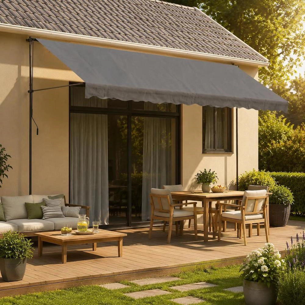 Retractable Awning, Anthracite, 400x150 Cm, Fabric And Steel