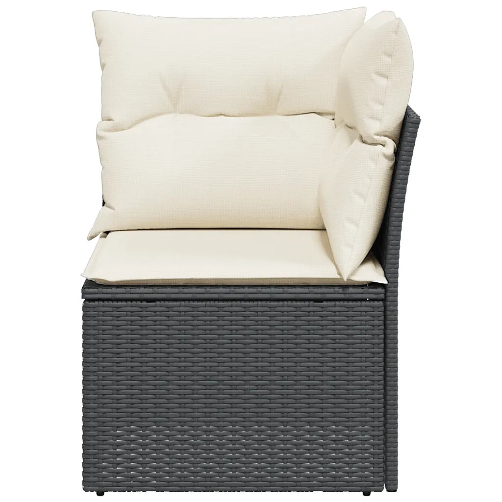 Divano Angolare da Giardino con Cuscini Nero in Polyrattan 365997