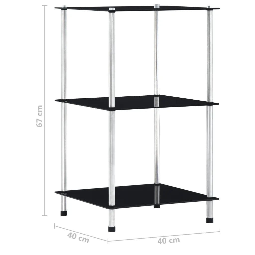 Scaffale a 3 Livelli Nero 40x40x67 cm in Vetro Temperato 249509