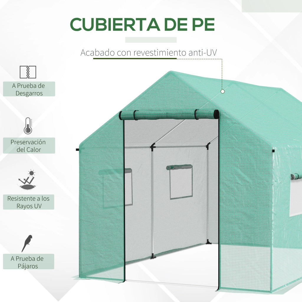 Serra Tunnel 2x3x2 m con 4 Finestre a Rete e Porta a Cerniera ¨C Zephmum ¨C Verde per Giardino