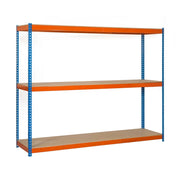Scaffale in metallo Simon Rack senza viti colore blu/arancio/legno 3 ripiani 2000x1500x900 mm Made in Spain