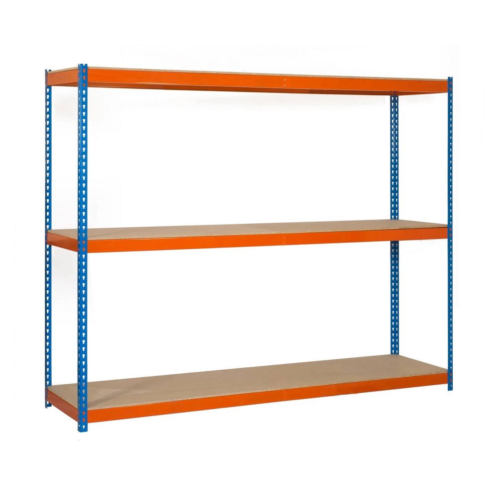 Scaffale in metallo Simon Rack senza viti colore blu/arancio/legno 3 ripiani 2000x1500x900 mm Made in Spain