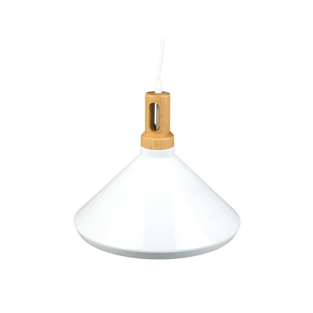 Trade Shop - Lampadario Pendente Lampada A Sospensione Parabola Bianca Base In Legno Vt-7535 -