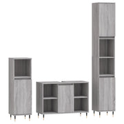 Set Mobili da Bagno | Armadio da bagno 3 pz Grigio Sonoma in Legno Multistrato