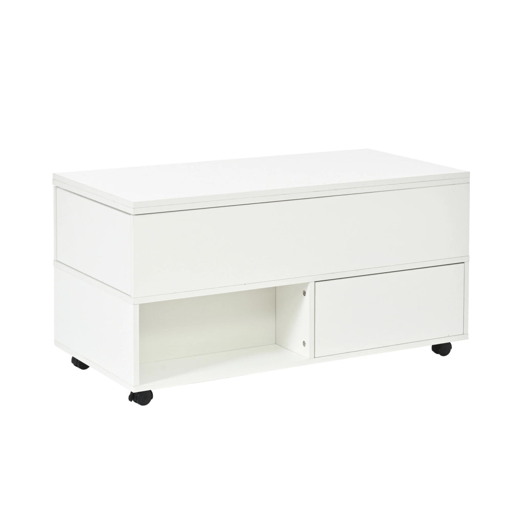 Tavolino da caffè 100x50x52 cm regolabile in altezza con 4 cassetti in truciolare bianco