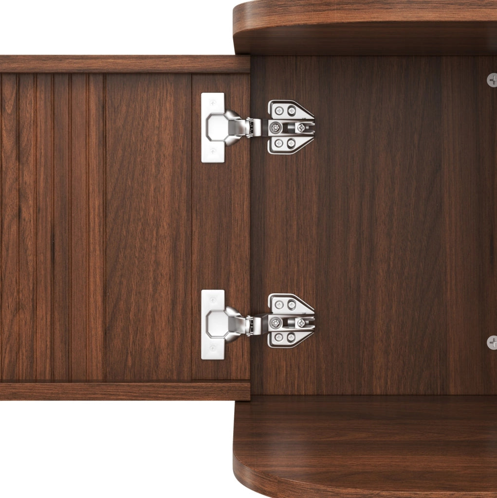 Tavolino da caffè 80x60x47 cm con forma curva e vani laterali in MDF color noce