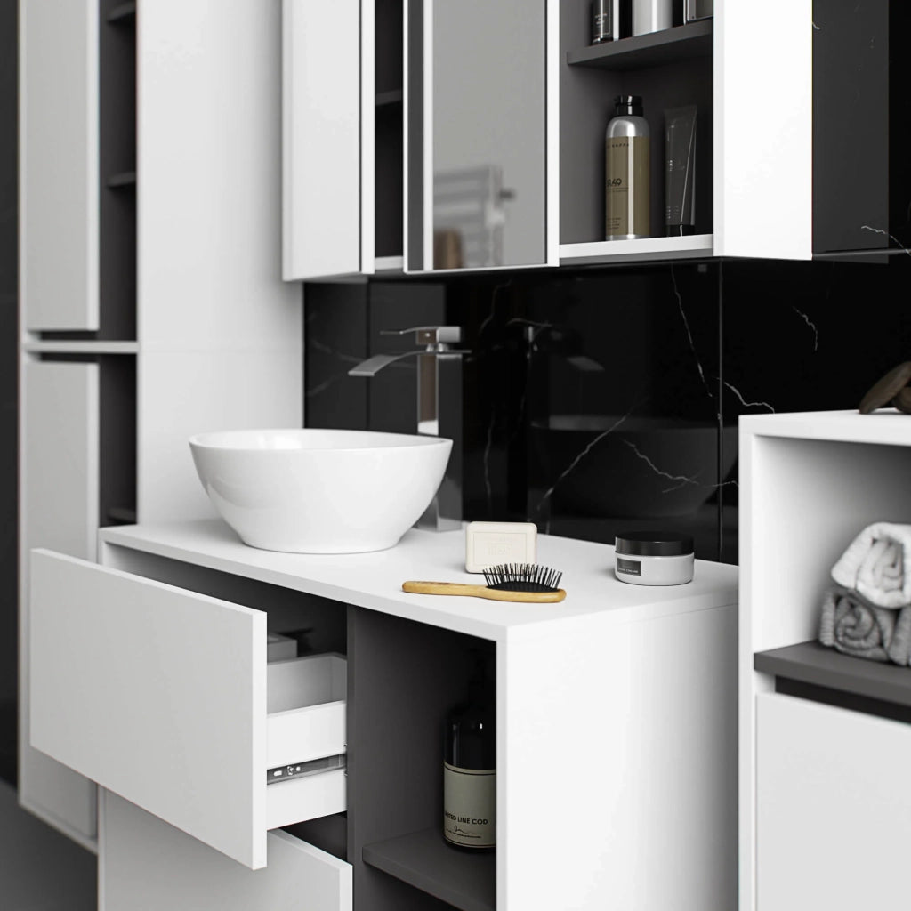 Pensile bagno con specchio VAMI Bianco, Grigio Grafite 90 cm 2 ante 90x15x75 cm