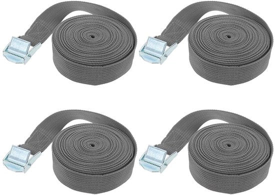 Cinture di trazione con raccordo, 6 m x 25 mm, 4-pack, cinture di trazione adattabili con chiusura in lega per carichi, bagagli, furgoni, camion, grigio