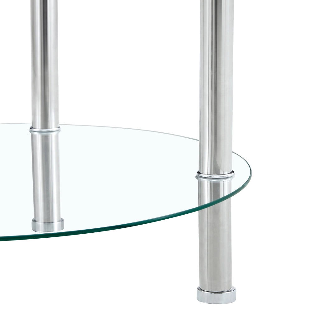 TAVOLINO DA SALOTTO a 2 livelli Ø70/60 cm Vetro Trasparente e Metallo Argento