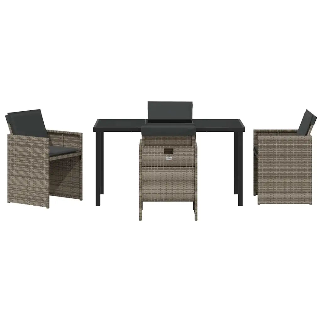 Set da Pranzo per Giardino con cuscino 5 pcs Grigio polyrattan