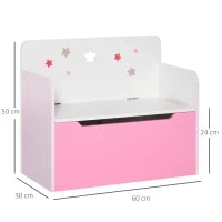 Panca Contenitore con Schienale in Legno per Bambini da 3-6 Anni, 60x30x50 cm, Rosa