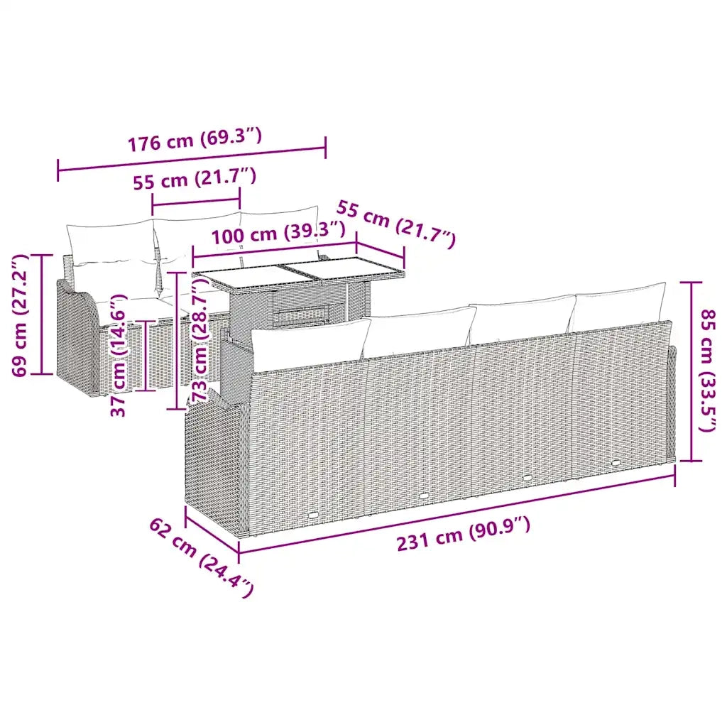 Set Divano da Giardino 8 pcs Grigio chiaro Poly Rattan 3348408