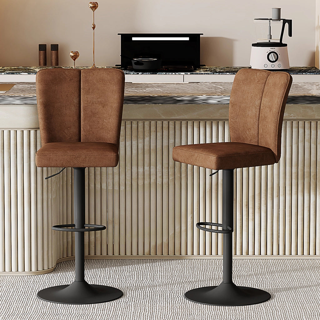 Taburetto da bar set di 2 girevole a 360° con altezza regolabile e poggiapiedi in tessuto e metallo marrone nero